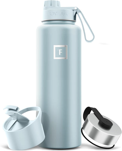 IRON °FLASK 40 oz Wide Mouth Water Bottle with Straw | Insulated Stainless Steel Sports Water Bottle with Leakproof Straw Lid - BPA Free, Cold 24 Hrs, Sweat Free (Midnight Black)