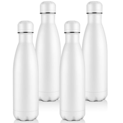 Volhoply 17oz Insulated Stainless Steel Water Bottle, Double Wall Vacuum Flask, Keeps Cold 24h & Hot 12h, Available in Packs of 1, 4, or 8（Silver,1 Pack)