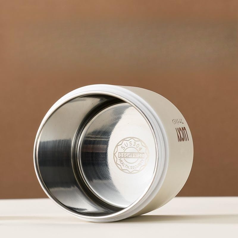 304 Stainless Steel Breakfast Cup, Portable Milk Water Cup with Lid Spoon for Outdoor (White)