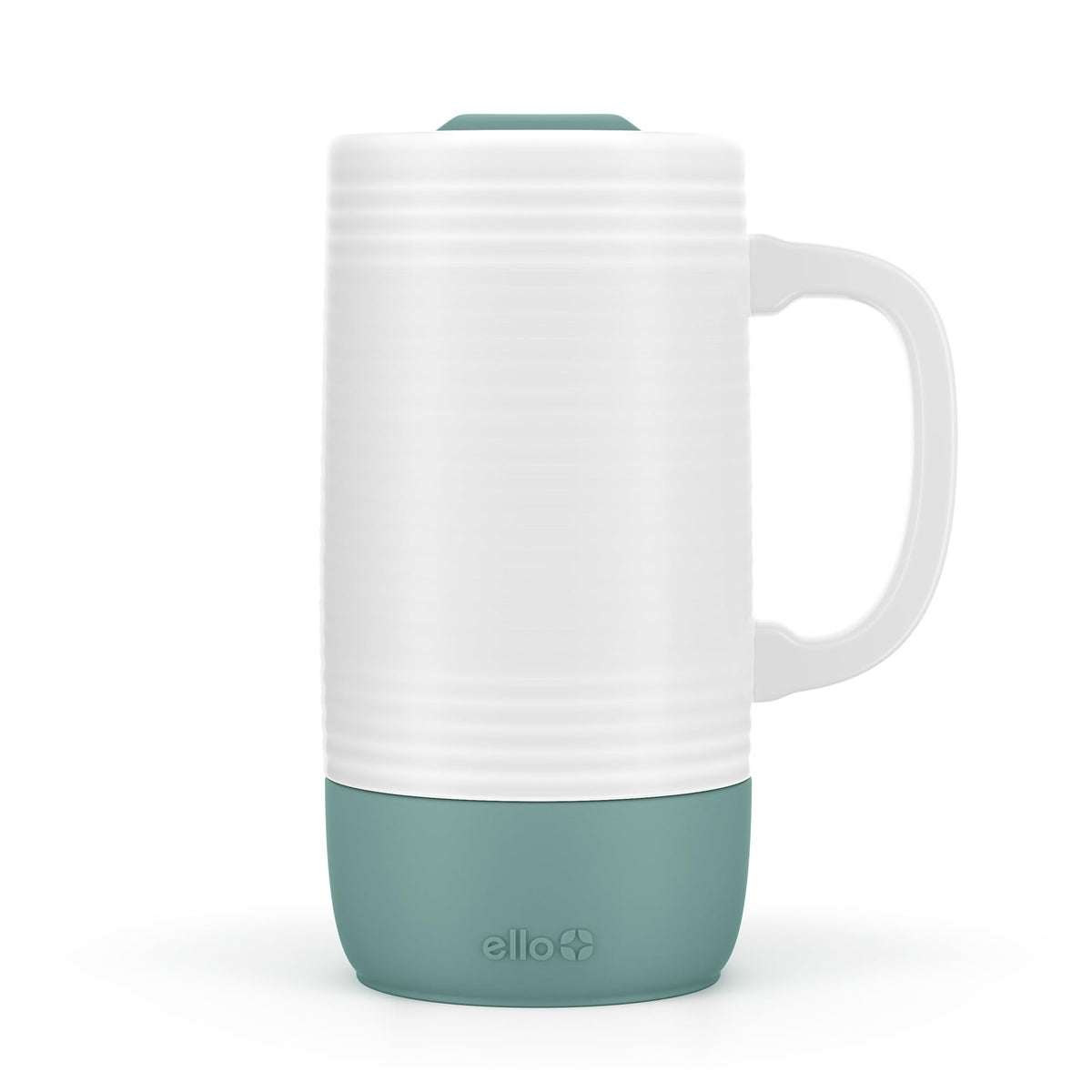 Ello Jane 18oz Ceramic Travel Mug with Handle, Splash-Resistant Slider Lid and Built-in Coaster, Perfect for Coffee and Tea, BPA Free, Dishwasher Safe, Holiday Gift Her Him, Yucca | Splash-resistant ceramic coffee tumbler with handle and silicone base. BP