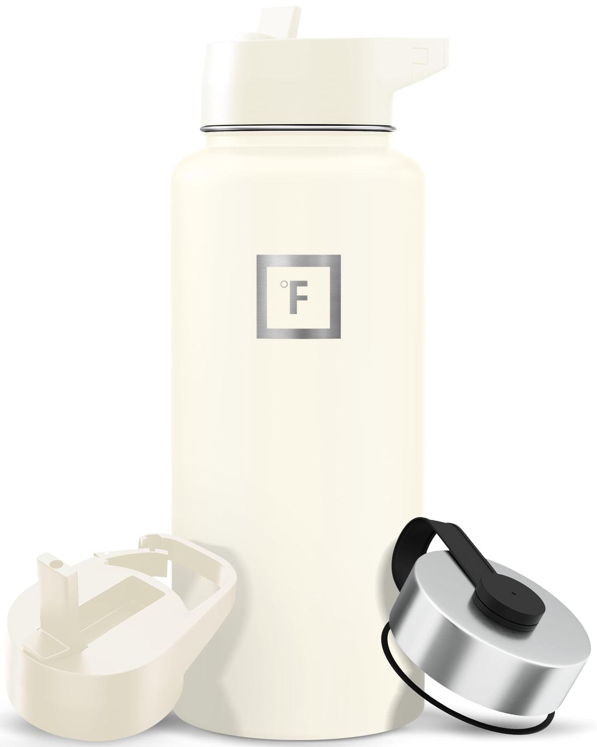 IRON °FLASK 32 oz Wide Mouth Water Bottle with 3 Lids | Insulated Stainless Steel Sports Water Bottle with 3 Leakproof Lids - BPA Free, Cold 24 Hrs, Sweat Free (Midnight Black)