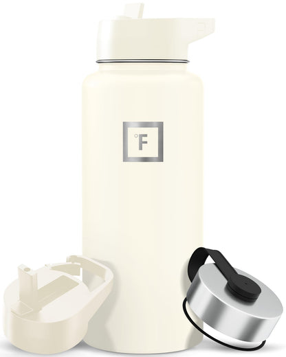 IRON °FLASK 32 oz Wide Mouth Water Bottle with 3 Lids | Insulated Stainless Steel Sports Water Bottle with 3 Leakproof Lids - BPA Free, Cold 24 Hrs, Sweat Free (Midnight Black)
