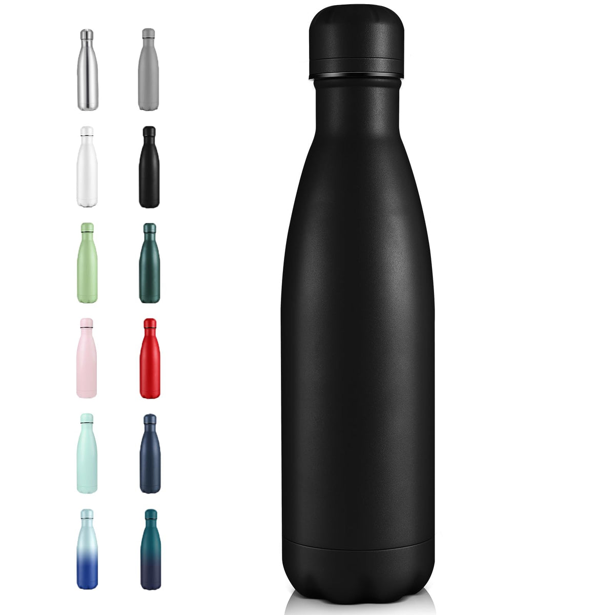 Volhoply 17oz Insulated Stainless Steel Water Bottle, Double Wall Vacuum Flask, Keeps Cold 24h & Hot 12h, Available in Packs of 1, 4, or 8（Silver,1 Pack)