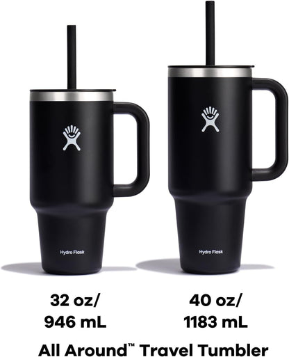 Hydro Flask Travel Tumbler with Handle, Lid and Straw - Insulated Stainless Steel in 40 Oz Agave