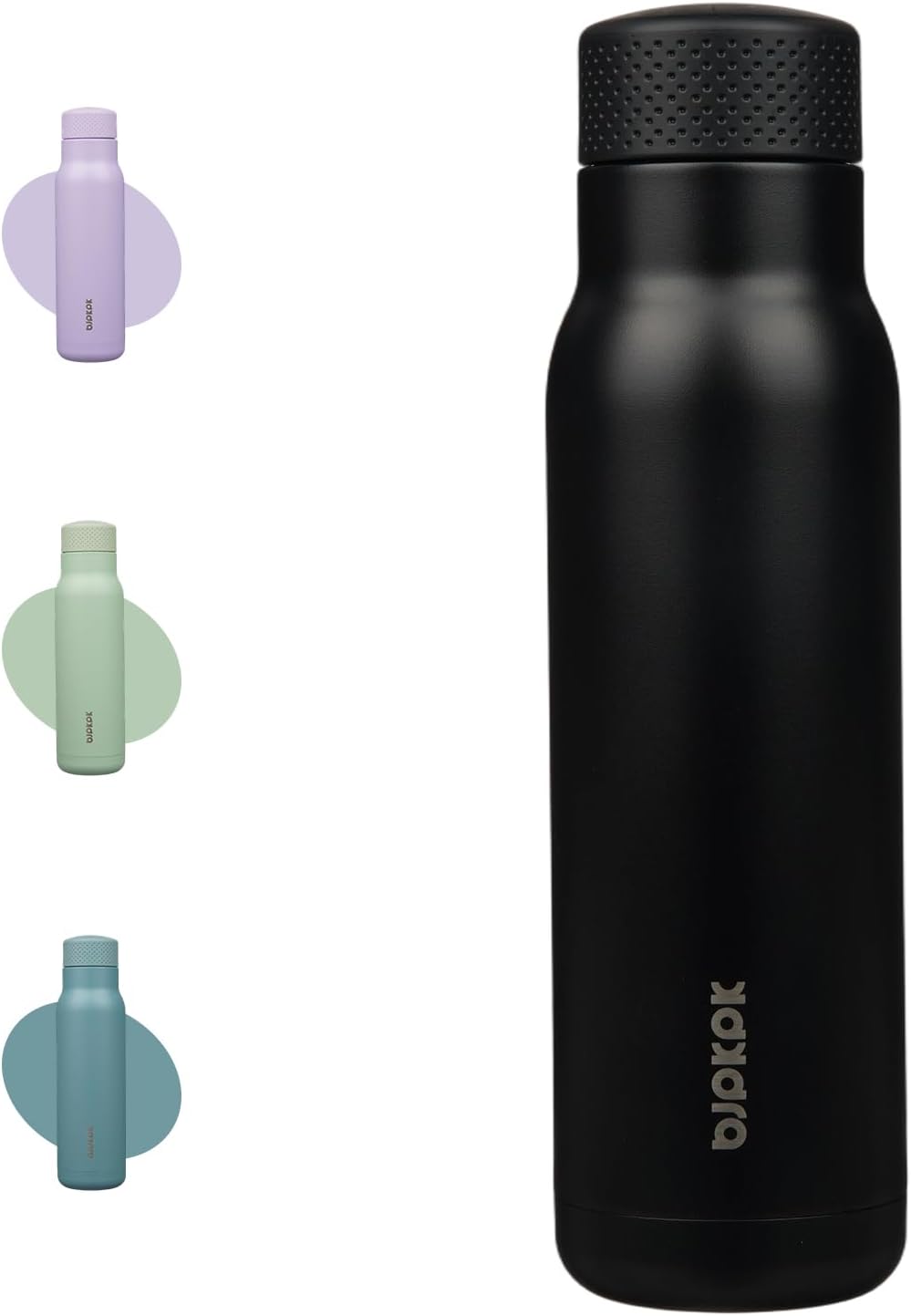 BJPKPK 21 oz Insulated Water Bottle, Leakproof Stainless Steel Flask | Double Wall Vacuum, Keeps Hot/Cold, Metal, BPA Free, Dishwasher Safe, Slim, Cupholder, Narrow, Reusable, Black