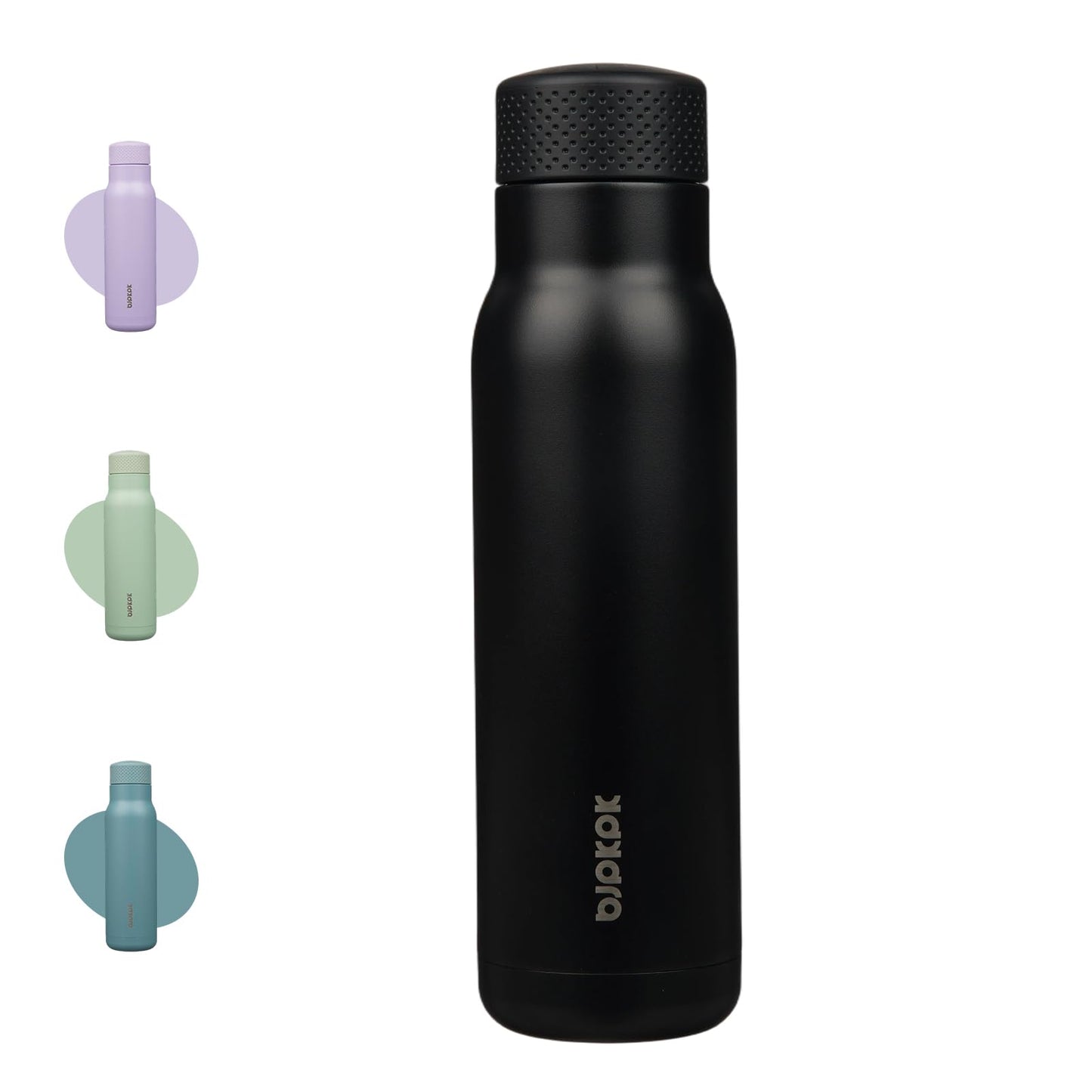 BJPKPK 21 oz Insulated Water Bottle, Leakproof Stainless Steel Flask | Double Wall Vacuum, Keeps Hot/Cold, Metal, BPA Free, Dishwasher Safe, Slim, Cupholder, Narrow, Reusable, Black