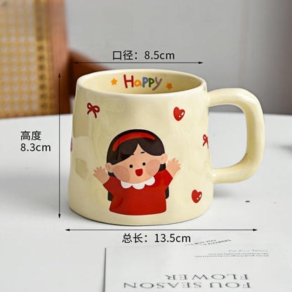 380Ml Ceramic Cartoon Family Breakfast Milk Cup
