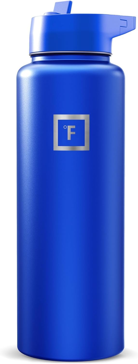 IRON °FLASK 40 oz Wide Mouth Water Bottle with Straw | Insulated Stainless Steel Sports Water Bottle with Leakproof Straw Lid - BPA Free, Cold 24 Hrs, Sweat Free (Midnight Black)