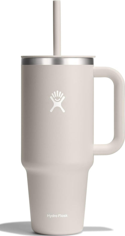 Hydro Flask Travel Tumbler with Handle, Lid and Straw - Insulated Stainless Steel in 40 Oz Agave