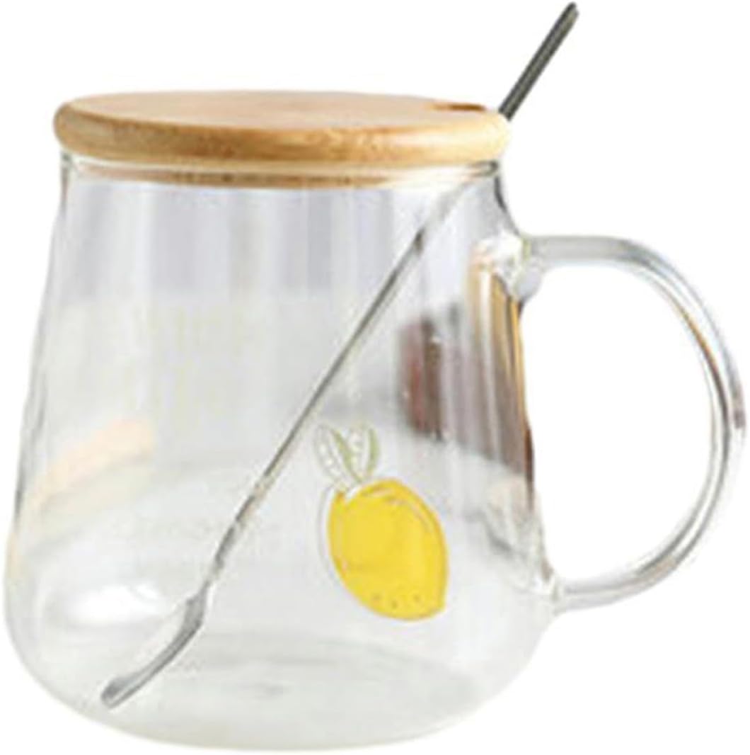 450ml/15oz Fruit Glass Lemon Milk Breakfast Cup With Lid Spoon, Lightweight And Heat-Resistant Water Cup For Home And Office Use-GK-B model