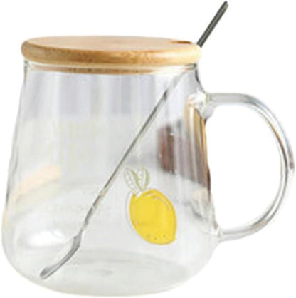 450ml/15oz Fruit Glass Lemon Milk Breakfast Cup With Lid Spoon, Lightweight And Heat-Resistant Water Cup For Home And Office Use-GK-B model
