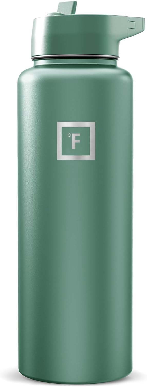 IRON °FLASK 40 oz Wide Mouth Water Bottle with Straw | Insulated Stainless Steel Sports Water Bottle with Leakproof Straw Lid - BPA Free, Cold 24 Hrs, Sweat Free (Midnight Black)