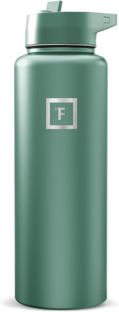 IRON °FLASK 40 oz Wide Mouth Water Bottle with Straw | Insulated Stainless Steel Sports Water Bottle with Leakproof Straw Lid - BPA Free, Cold 24 Hrs, Sweat Free (Midnight Black)