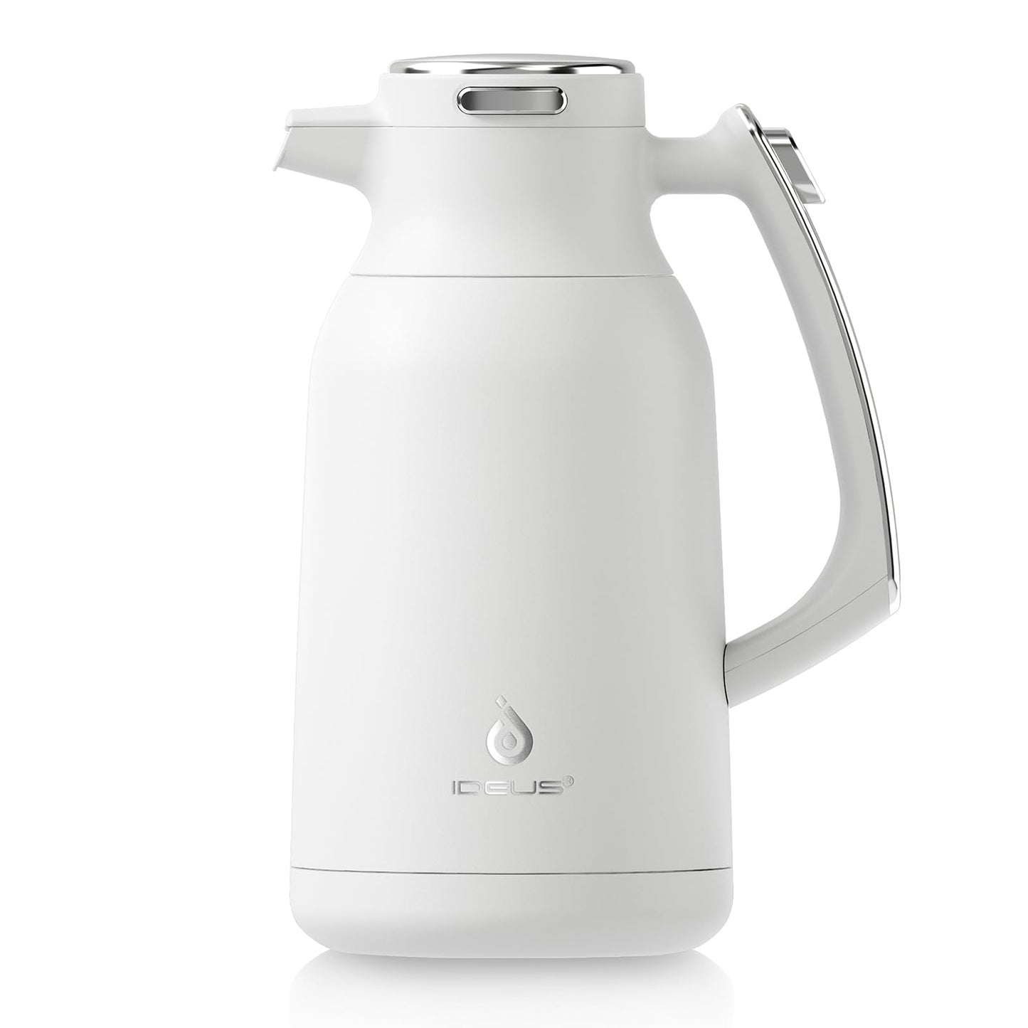 IDEUS Thermal Coffee Carafe, Stainless Steel Double Wall Insulated Vacuum Flask, Water Jug Coffee Server and Beverage Dispenser, Heat and Cold Retention (White-Gold, 68, Fluid Ounces)