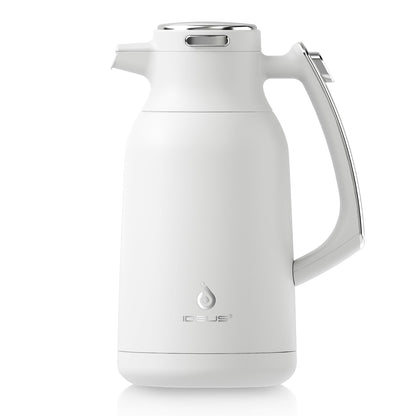 IDEUS Thermal Coffee Carafe, Stainless Steel Double Wall Insulated Vacuum Flask, Water Jug Coffee Server and Beverage Dispenser, Heat and Cold Retention (White-Gold, 68, Fluid Ounces)