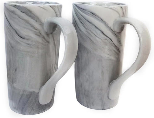 20 OZ Large Coffee Mugs, Grey Marble Ceramic Tall Beer Cups with Handle Set of 2 600 ml Oversized Porcelain Bulk Big Tea Cup for Men Women Gifts Mom and Dad