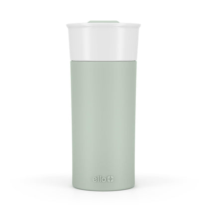 Ello Ogden Ceramic Travel Mug with Splash-Resistant Slider Lid and Protective Silicone Boot, Perfect for Coffee or Tea, BPA Free, Dishwasher Safe, Gray, 16 oz, 758-0438-040 | Splash-resistant ceramic travel mug with slider lid and protective silicone slee