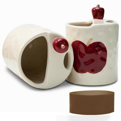 To Go Ceramic Coffee Cups with Lids, Romantic Red Hearts Ceramic Traval Mug with Sip Hole, 12oz Ceramic Sip Cups Pottery Travel Mug, Gifts For Him Her