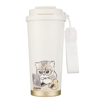 Funkrin Insulated Coffee Mug with Ceramic Coating, 16oz Iced Coffee Tumbler Cup with Flip Lid and Handle, Double Wall Vacuum Leak-Proof Travel Mug for Office School Party Camping