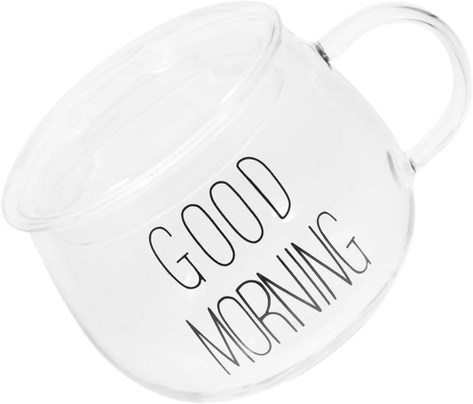Heat-resistant Glass Milk Cup with Handle, Beverage Mug for Breakfast Cereal and Tea, Sturdy Glass Drinking Cup with Lid for Household Use
