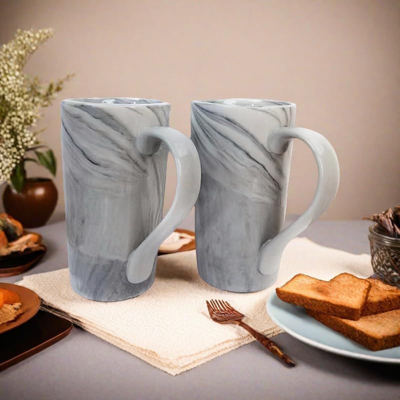 20 OZ Large Coffee Mugs, Grey Marble Ceramic Tall Beer Cups with Handle Set of 2 600 ml Oversized Porcelain Bulk Big Tea Cup for Men Women Gifts Mom and Dad