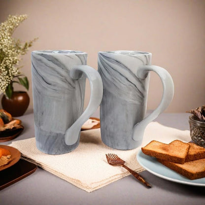 20 OZ Large Coffee Mugs, Grey Marble Ceramic Tall Beer Cups with Handle Set of 2 600 ml Oversized Porcelain Bulk Big Tea Cup for Men Women Gifts Mom and Dad