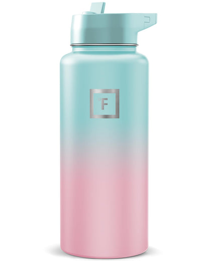 IRON °FLASK 32 oz Wide Mouth Water Bottle with 3 Lids | Insulated Stainless Steel Sports Water Bottle with 3 Leakproof Lids - BPA Free, Cold 24 Hrs, Sweat Free (Midnight Black)