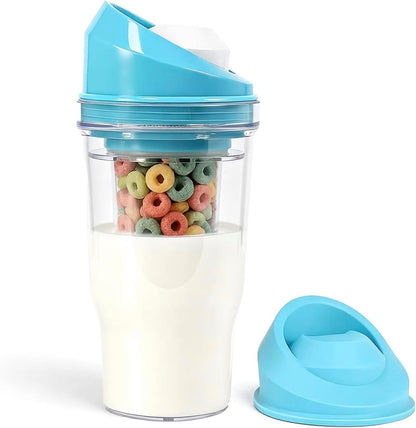 BowlFree Portable Breakfast Cup with Dual Compartments – Leak-Resistant Reusable Food Container for Milk, Cereal & Snacks, Ideal for Travel, Work & School