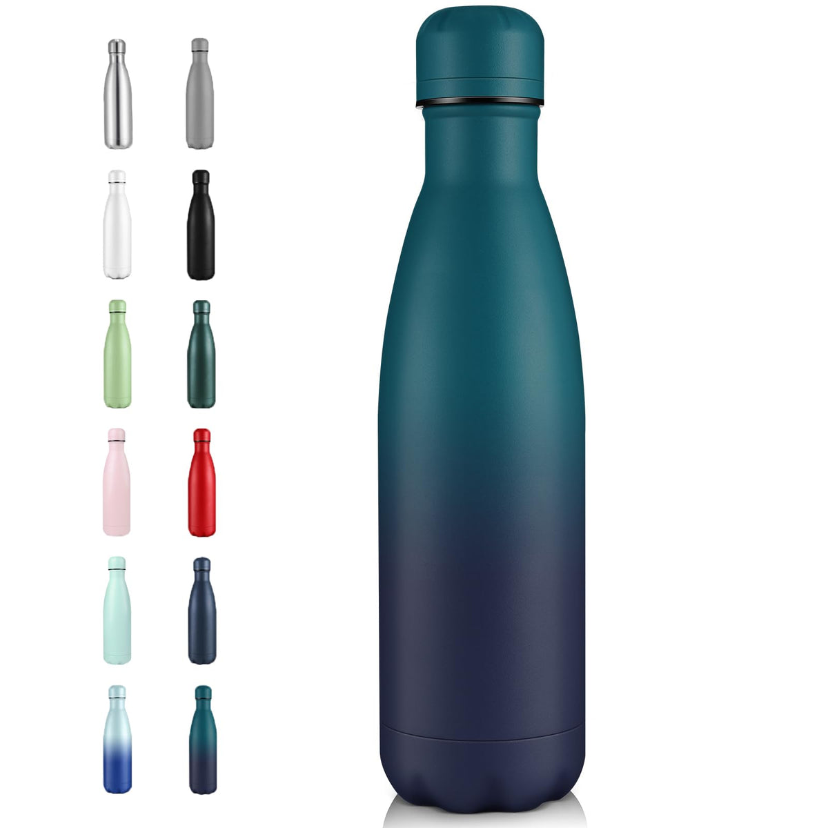 Volhoply 17oz Insulated Stainless Steel Water Bottle, Double Wall Vacuum Flask, Keeps Cold 24h & Hot 12h, Available in Packs of 1, 4, or 8（Silver,1 Pack)