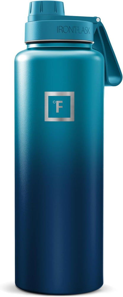 IRON °FLASK 40 oz Wide Mouth Water Bottle with Straw | Insulated Stainless Steel Sports Water Bottle with Leakproof Straw Lid - BPA Free, Cold 24 Hrs, Sweat Free (Midnight Black)