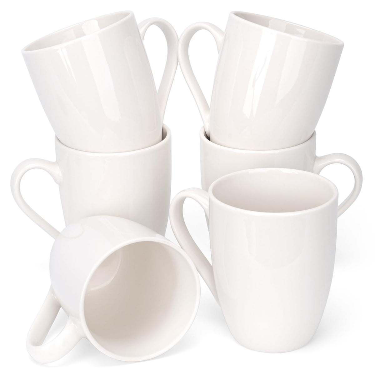 6 Pack Ceramic Coffee Mugs Set, 12 OZ Porcelain, White | With Handle, Hot Tea, Americano, Mocha, Milk, Latte, Dishwasher Safe, Microwave Safe