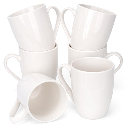 6 Pack Ceramic Coffee Mugs Set, 12 OZ Porcelain, White | With Handle, Hot Tea, Americano, Mocha, Milk, Latte, Dishwasher Safe, Microwave Safe