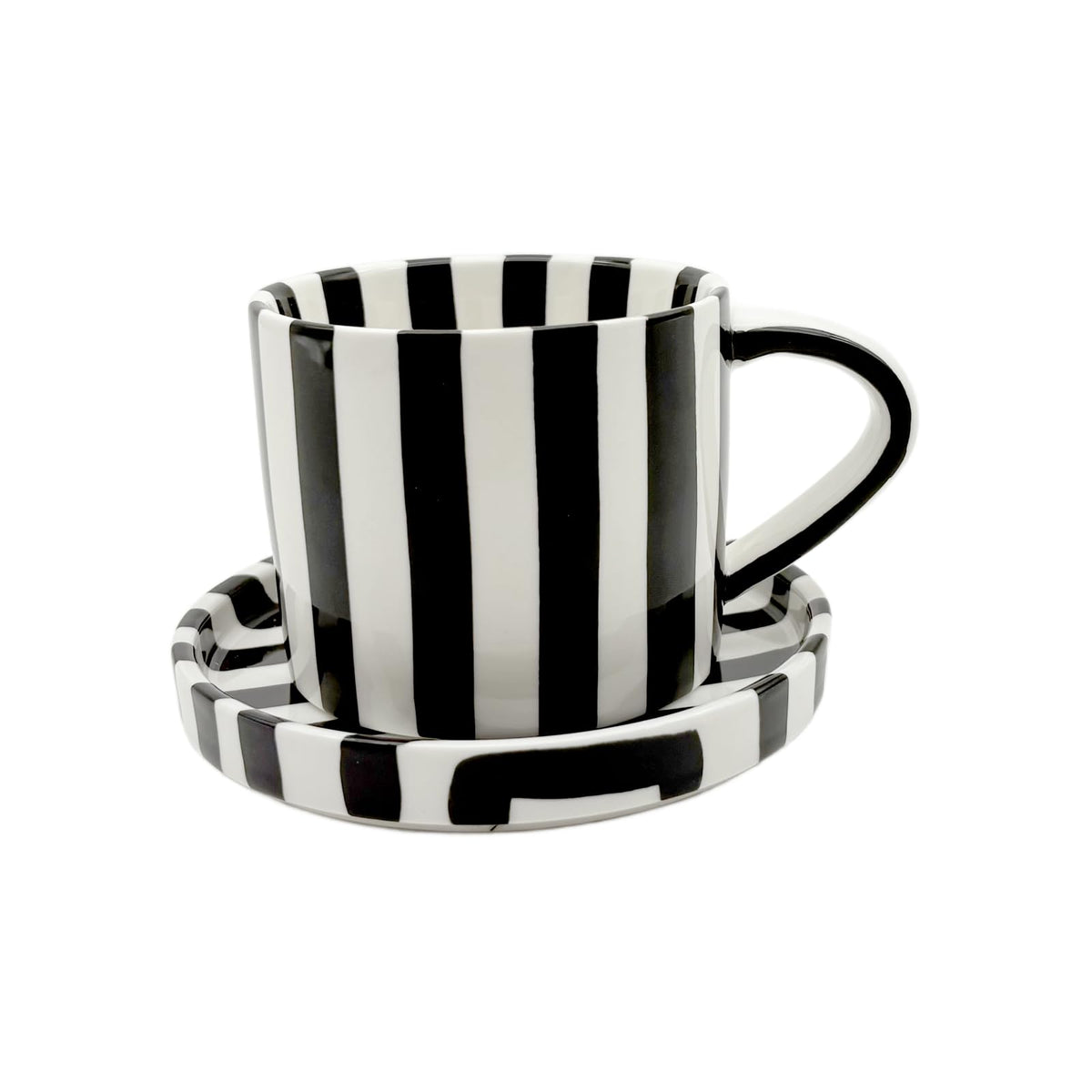 8 Oz Coffee Mug Large Espresso Cups With Saucer Ceramic Coffee Mugs Porcelain Coffee Cup With Saucer Hand-Painted Striped Art Cup And Saucer,C