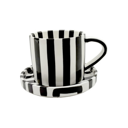 8 Oz Coffee Mug Large Espresso Cups With Saucer Ceramic Coffee Mugs Porcelain Coffee Cup With Saucer Hand-Painted Striped Art Cup And Saucer,C