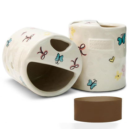 To Go Ceramic Coffee Cups with Lids, Romantic Red Hearts Ceramic Traval Mug with Sip Hole, 12oz Ceramic Sip Cups Pottery Travel Mug, Gifts For Him Her