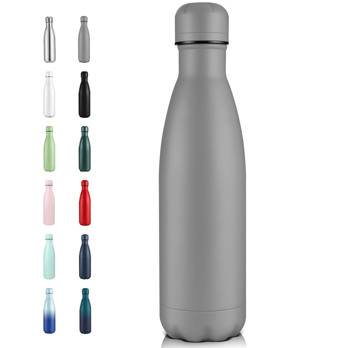 Volhoply 17oz Insulated Stainless Steel Water Bottle, Double Wall Vacuum Flask, Keeps Cold 24h & Hot 12h, Available in Packs of 1, 4, or 8（Silver,1 Pack)