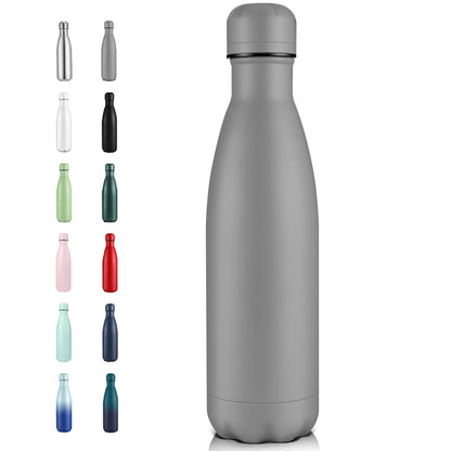 Volhoply 17oz Insulated Stainless Steel Water Bottle, Double Wall Vacuum Flask, Keeps Cold 24h & Hot 12h, Available in Packs of 1, 4, or 8（Silver,1 Pack)