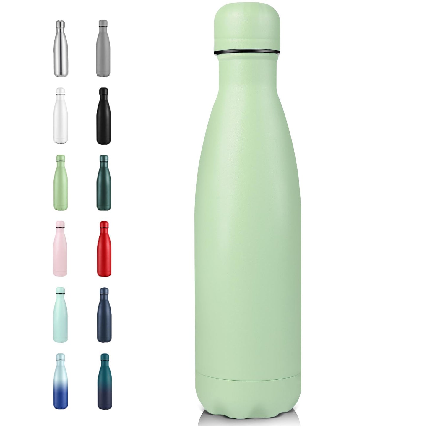 Volhoply 17oz Insulated Stainless Steel Water Bottle, Double Wall Vacuum Flask, Keeps Cold 24h & Hot 12h, Available in Packs of 1, 4, or 8（Silver,1 Pack)