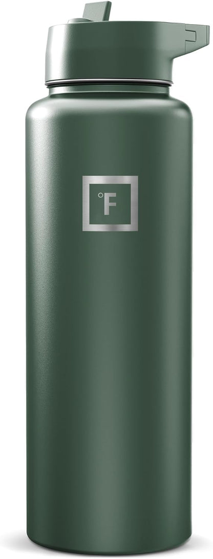 IRON °FLASK 64 oz Wide Mouth Water Bottle with Straw | Insulated Half Gallon Water Bottle with Leakproof Straw Lid - BPA Free, Cold 24 Hrs, Sweat Free (Midnight Black)