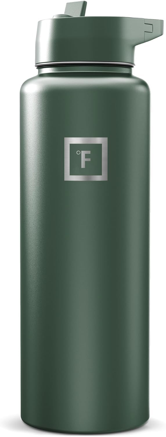 IRON °FLASK 40 oz Wide Mouth Water Bottle with Straw | Insulated Stainless Steel Sports Water Bottle with Leakproof Straw Lid - BPA Free, Cold 24 Hrs, Sweat Free (Midnight Black)