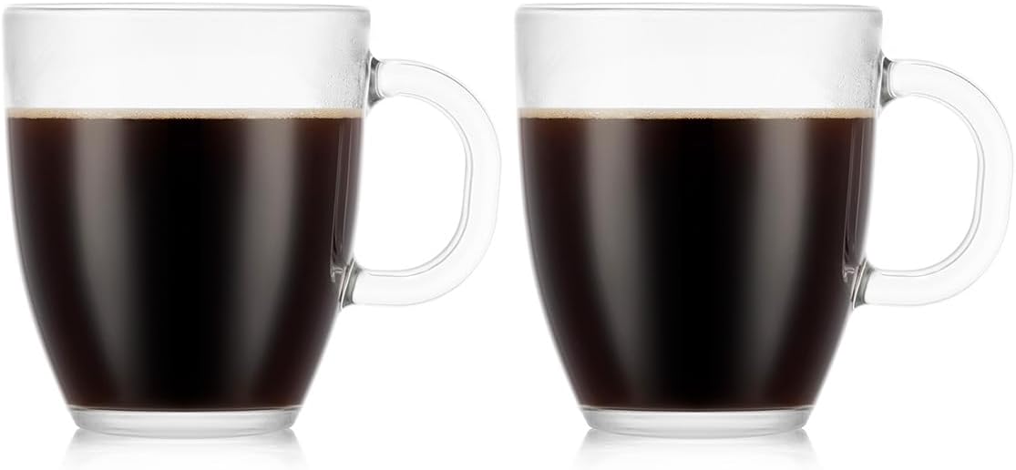 Bodum 12oz Bistro Coffee Mug Single-Wall Tempered Glass, 2 Pack, Clear | Single-Wall