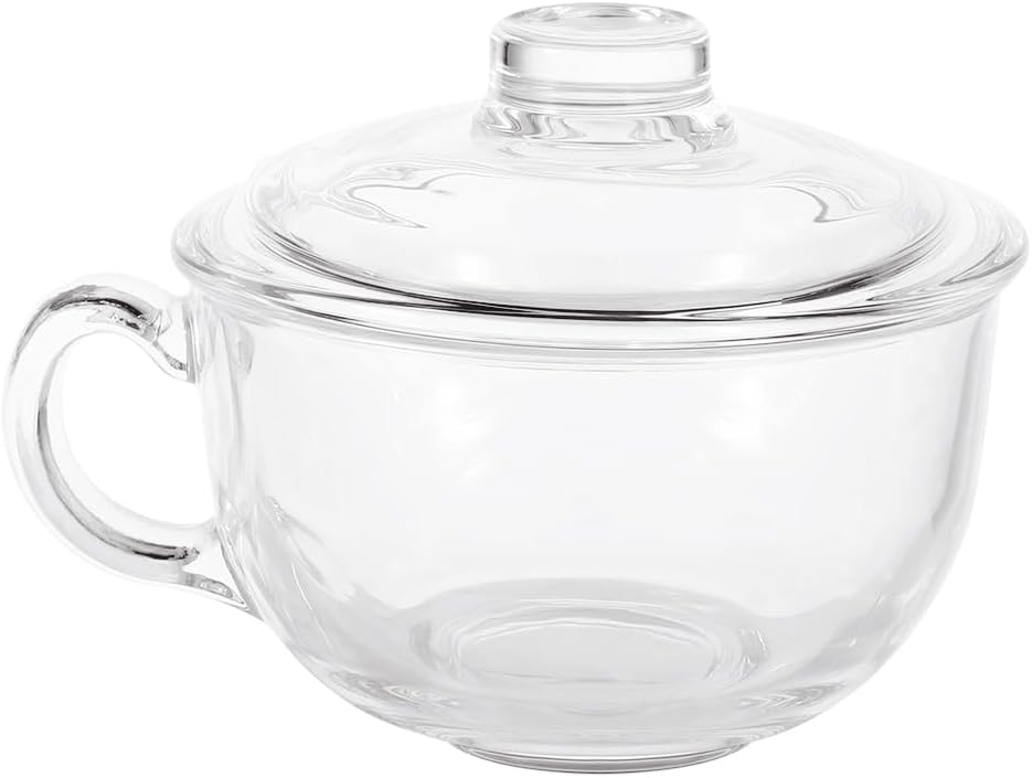 Clear Breakfast Bowl with Lid and Handle,Glass Cereal Salad Milk Mug Large Capacity Kitchen Office Cup for Cold Hot Drinks
