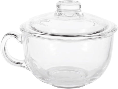 Clear Breakfast Bowl with Lid and Handle,Glass Cereal Salad Milk Mug Large Capacity Kitchen Office Cup for Cold Hot Drinks