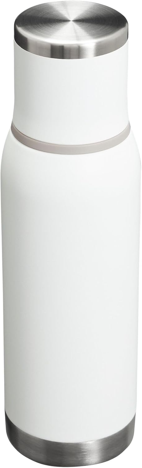 Stanley Adventure-To-Go Vacuum Bottle 25 oz | Wide Mouth with Leakproof Cup Lid | Keep Drinks Hot or Cold | Packable for Travel | Insulated Stainless Steel Thermal Bottle | BPA-Free | Frost White