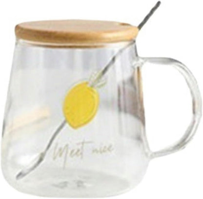 450ml/15oz Fruit Glass Lemon Milk Breakfast Cup With Lid Spoon, Lightweight And Heat-Resistant Water Cup For Home And Office Use-GK-B model