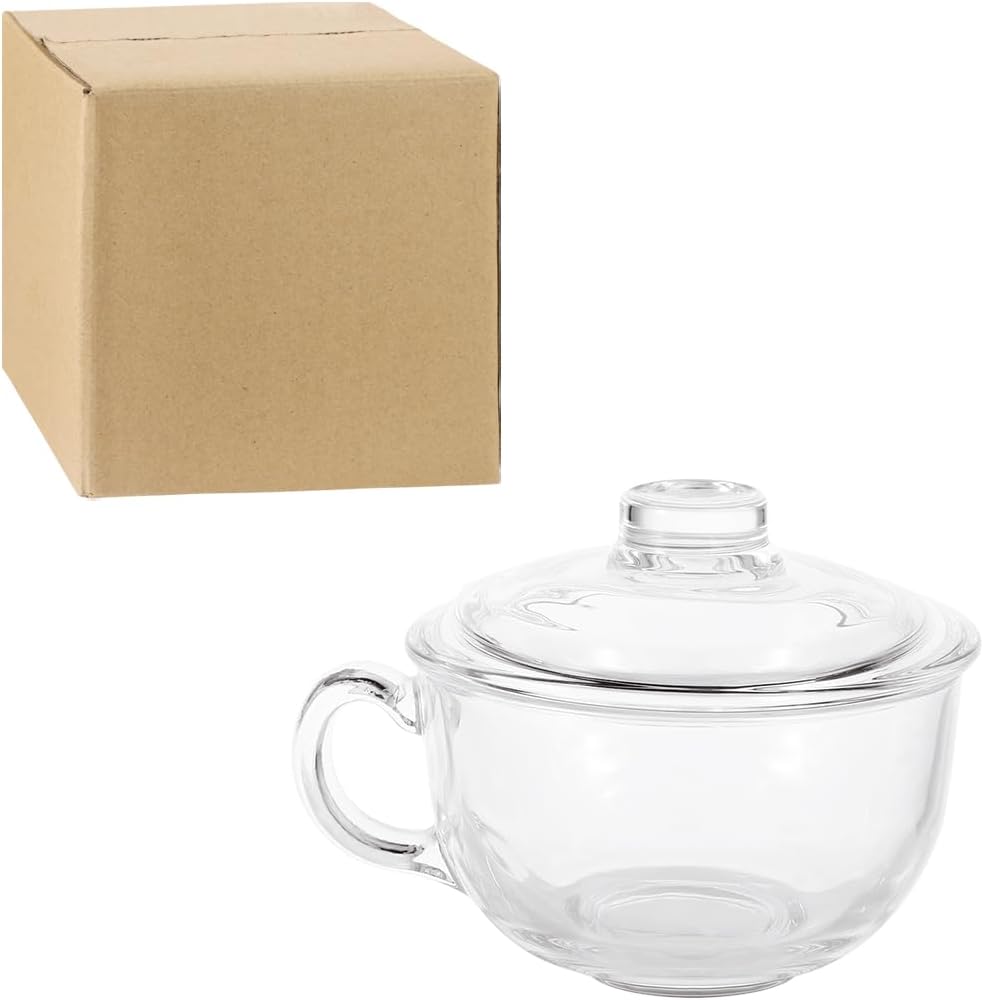Clear Breakfast Bowl with Lid and Handle,Glass Cereal Salad Milk Mug Large Capacity Kitchen Office Cup for Cold Hot Drinks
