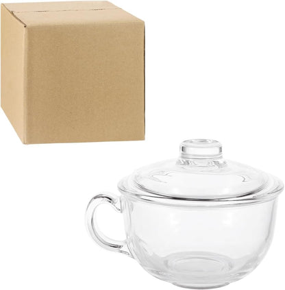 Clear Breakfast Bowl with Lid and Handle,Glass Cereal Salad Milk Mug Large Capacity Kitchen Office Cup for Cold Hot Drinks