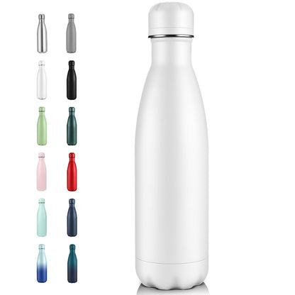 Volhoply 17oz Insulated Stainless Steel Water Bottle, Double Wall Vacuum Flask, Keeps Cold 24h & Hot 12h, Available in Packs of 1, 4, or 8（Silver,1 Pack)