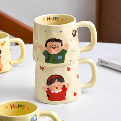 380Ml Ceramic Cartoon Family Breakfast Milk Cup
