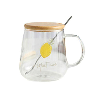 450ml/15oz Fruit Glass Lemon Milk Breakfast Cup With Lid Spoon, Lightweight And Heat-Resistant Water Cup For Home And Office Use-GK-B model